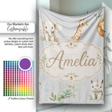 Safari Animals with Elephant Lion and Crocodile on Cool Grey Lovely  Personalised Custom Name Super Soft Fleece Blanket Bed Sofa Throw