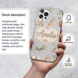 Safari Animals with Elephant Lion and Crocodile Custom Name Protective Phone Case Mobile Cover Durable Everyday Smartphone Shock Resistant
