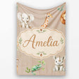 Safari Animals with Elephant Lion and Crocodile on Warm Beige Lovely  Personalised Custom Name Super Soft Fleece Blanket Bed Sofa Throw