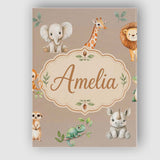 Personalised Name Safari Animals with Custom Modern Room Accent Creative Decorator Style Canvas Wall Art Print Decor Picture Ready to Hang