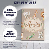 Personalised Name Safari Animals with Custom Modern Room Accent Creative Decorator Style Canvas Wall Art Print Decor Picture Ready to Hang