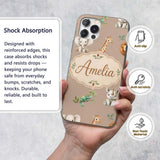Safari Animals with Elephant Lion and Crocodile Custom Name Protective Phone Case Mobile Cover Durable Everyday Smartphone Shock Resistant