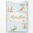 Safari Animals with Elephant Lion and Crocodile on Soft Blue Lovely  Personalised Custom Name Super Soft Fleece Blanket Bed Sofa Throw