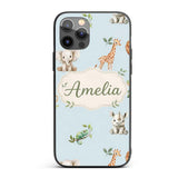 Safari Animals with Elephant Lion and Crocodile Custom Name Protective Phone Case Mobile Cover Durable Everyday Smartphone Shock Resistant