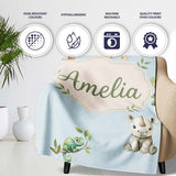 Safari Animals with Elephant Lion and Crocodile on Soft Blue Lovely  Personalised Custom Name Super Soft Fleece Blanket Bed Sofa Throw