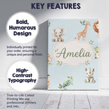 Personalised Name Safari Animals with Custom Modern Room Accent Creative Decorator Style Canvas Wall Art Print Decor Picture Ready to Hang