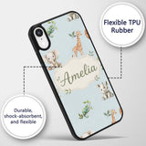Safari Animals with Elephant Lion and Crocodile Custom Name Protective Phone Case Mobile Cover Durable Everyday Smartphone Shock Resistant