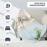 Safari Animals with Elephant Lion and Crocodile on Soft Blue Lovely  Personalised Custom Name Super Soft Fleece Blanket Bed Sofa Throw