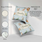 Custom Name Safari with Elephant Lion and Crocodile on Soft Blue Square Filled Cushion Throw Pillow Sofa Bed Home Decor Zip Washable UK Made