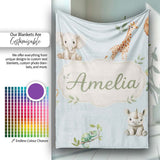Safari Animals with Elephant Lion and Crocodile on Soft Blue Lovely  Personalised Custom Name Super Soft Fleece Blanket Bed Sofa Throw