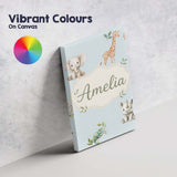 Personalised Name Safari Animals with Custom Modern Room Accent Creative Decorator Style Canvas Wall Art Print Decor Picture Ready to Hang