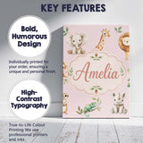 Personalised Name Safari Animals with Custom Modern Room Accent Creative Decorator Style Canvas Wall Art Print Decor Picture Ready to Hang