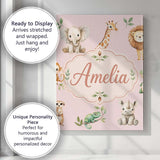 Personalised Name Safari Animals with Custom Modern Room Accent Creative Decorator Style Canvas Wall Art Print Decor Picture Ready to Hang