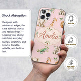 Safari Animals with Elephant Lion and Crocodile Custom Name Protective Phone Case Mobile Cover Durable Everyday Smartphone Shock Resistant