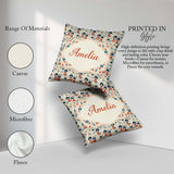 Custom Name Japanese Doll Red Kimono Floral Pattern Style Design Square Filled Cushion Throw Pillow Sofa Bed Home Decor Zip Washable UK Made