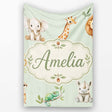 Safari Animals with Elephant Lion and Crocodile on Sage Green Lovely  Personalised Custom Name Super Soft Fleece Blanket Bed Sofa Throw