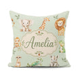 Custom Name Safari Animals with Lion and Crocodile on Sage Green Square Filled Cushion Throw Pillow Sofa Bed Home Decor Zip Washable UK Made