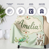 Safari Animals with Elephant Lion and Crocodile on Sage Green Lovely  Personalised Custom Name Super Soft Fleece Blanket Bed Sofa Throw