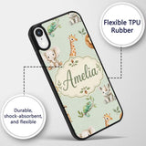 Safari Animals with Elephant Lion and Crocodile Custom Name Protective Phone Case Mobile Cover Durable Everyday Smartphone Shock Resistant