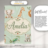 Safari Animals with Elephant Lion and Crocodile on Sage Green Lovely  Personalised Custom Name Super Soft Fleece Blanket Bed Sofa Throw