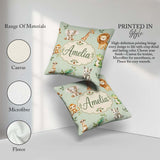 Custom Name Safari Animals with Lion and Crocodile on Sage Green Square Filled Cushion Throw Pillow Sofa Bed Home Decor Zip Washable UK Made