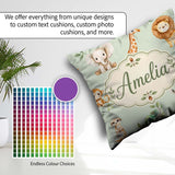 Custom Name Safari Animals with Lion and Crocodile on Sage Green Square Filled Cushion Throw Pillow Sofa Bed Home Decor Zip Washable UK Made