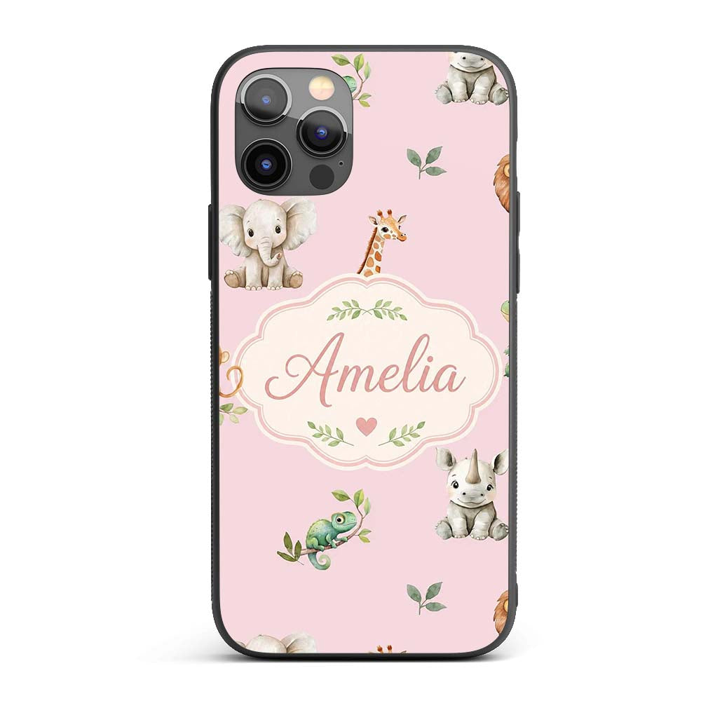 Safari Animals with Elephant Lion and Crocodile Custom Name Protective Phone Case Mobile Cover Durable Everyday Smartphone Shock Resistant