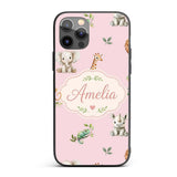 Safari Animals with Elephant Lion and Crocodile Custom Name Protective Phone Case Mobile Cover Durable Everyday Smartphone Shock Resistant