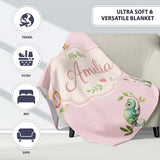 Safari Animals with Elephant Lion and Crocodile on Soft Pink Lovely  Personalised Custom Name Super Soft Fleece Blanket Bed Sofa Throw