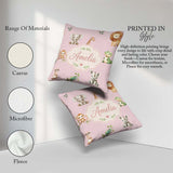 Custom Name Safari with Elephant Lion and Crocodile on Soft Pink Square Filled Cushion Throw Pillow Sofa Bed Home Decor Zip Washable UK Made