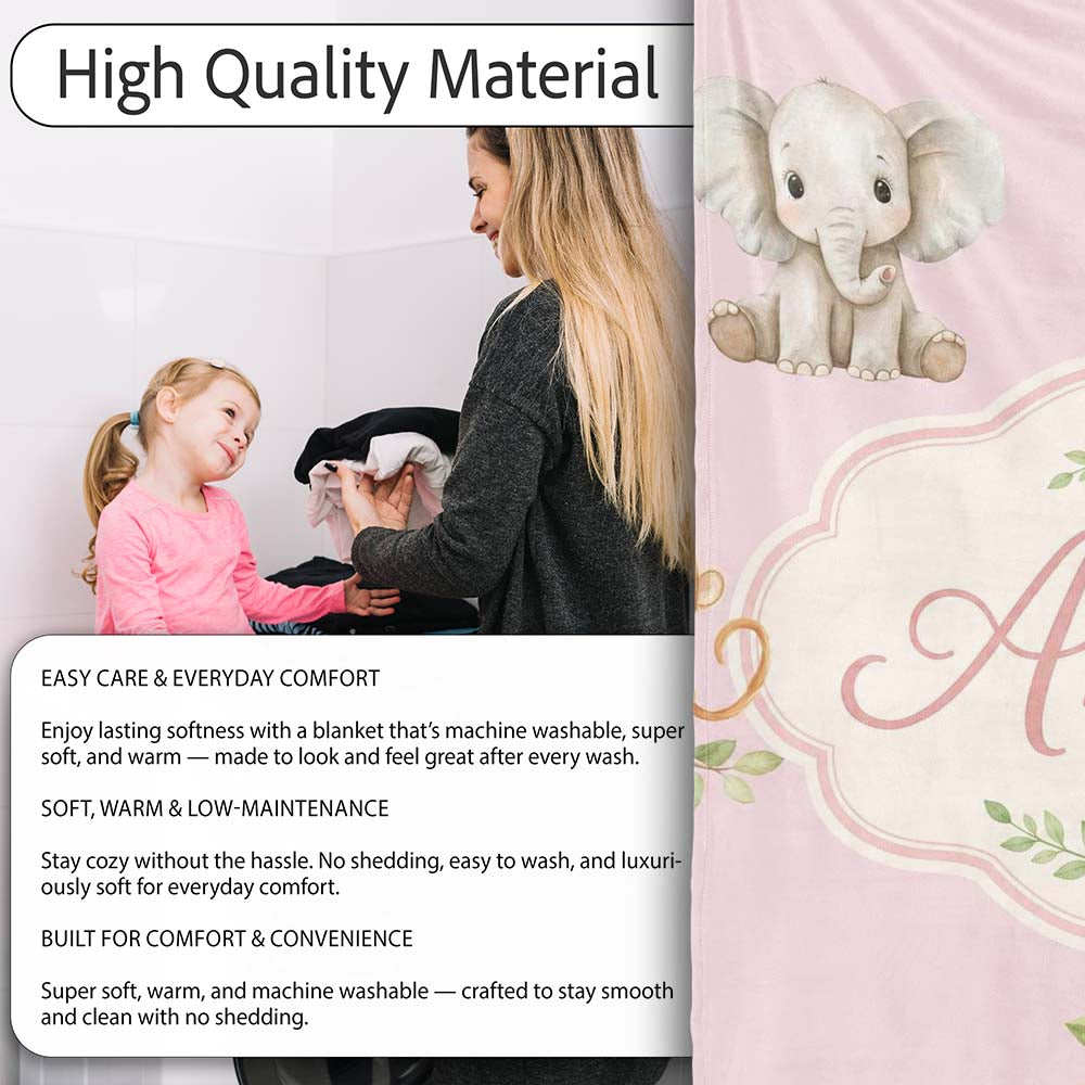 Safari Animals with Elephant Lion and Crocodile on Soft Pink Lovely  Personalised Custom Name Super Soft Fleece Blanket Bed Sofa Throw