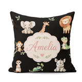 Custom Name Safari Animals with Lion and Crocodile on Light Grey Square Filled Cushion Throw Pillow Sofa Bed Home Decor Zip Washable UK Made