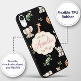 Safari Animals with Elephant Lion and Crocodile Custom Name Protective Phone Case Mobile Cover Durable Everyday Smartphone Shock Resistant
