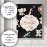 Personalised Name Safari Animals with Custom Modern Room Accent Creative Decorator Style Canvas Wall Art Print Decor Picture Ready to Hang