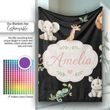Safari Animals with Elephant Lion and Crocodile on Light Grey Lovely  Personalised Custom Name Super Soft Fleece Blanket Bed Sofa Throw