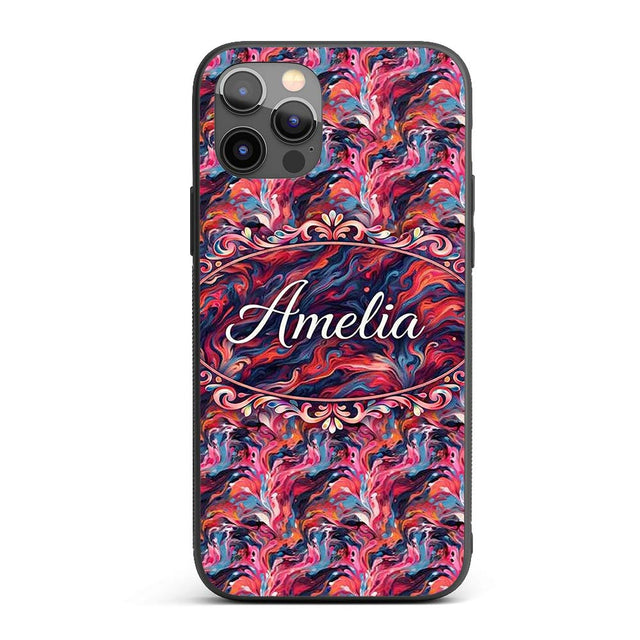 Vibrant Fluid Marble Swirl Abstract Pattern Pink Custom Name Protective Phone Case Mobile Cover Durable Everyday Smartphone Shock Resistant