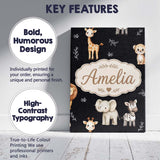 Personalised Name Safari Animals with Custom Modern Room Accent Creative Decorator Style Canvas Wall Art Print Decor Picture Ready to Hang
