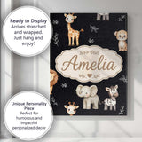 Personalised Name Safari Animals with Custom Modern Room Accent Creative Decorator Style Canvas Wall Art Print Decor Picture Ready to Hang