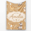 Safari Animals with Elephant Lion Cub and Elephant on Warm Brown  Personalised Custom Name Super Soft Fleece Blanket Bed Sofa Throw