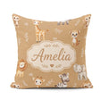 Custom Name Animals with Elephant Lion Cub and Elephant on Brown Square Filled Cushion Throw Pillow Sofa Bed Home Decor Zip Washable UK Made