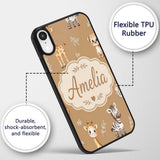 Safari Animals with Elephant Lion Printed Design Custom Name Protective Phone Case Mobile Cover Durable Everyday Smartphone Shock Resistant