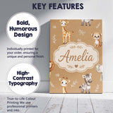 Personalised Name Safari Animals with Custom Modern Room Accent Creative Decorator Style Canvas Wall Art Print Decor Picture Ready to Hang