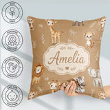 Custom Name Animals with Elephant Lion Cub and Elephant on Brown Square Filled Cushion Throw Pillow Sofa Bed Home Decor Zip Washable UK Made