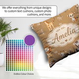 Custom Name Animals with Elephant Lion Cub and Elephant on Brown Square Filled Cushion Throw Pillow Sofa Bed Home Decor Zip Washable UK Made
