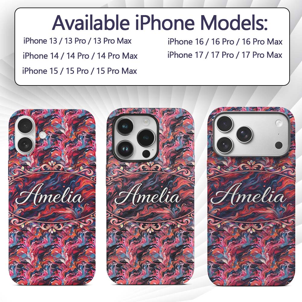 Vibrant Fluid Marble Swirl Abstract Pattern Pink Custom Name Protective Phone Case Mobile Cover Durable Everyday Smartphone Shock Resistant