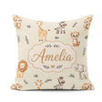 Custom Name Safari Animals with Elephant Lion and Leopard Cub on Square Filled Cushion Throw Pillow Sofa Bed Home Decor Zip Washable UK Made