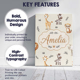 Personalised Name Safari Animals with Custom Modern Room Accent Creative Decorator Style Canvas Wall Art Print Decor Picture Ready to Hang