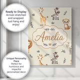 Personalised Name Safari Animals with Custom Modern Room Accent Creative Decorator Style Canvas Wall Art Print Decor Picture Ready to Hang