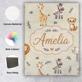 Personalised Name Safari Animals with Custom Modern Room Accent Creative Decorator Style Canvas Wall Art Print Decor Picture Ready to Hang