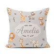 Custom Name Safari Animals with Elephant Lion and Leopard Cub on Square Filled Cushion Throw Pillow Sofa Bed Home Decor Zip Washable UK Made